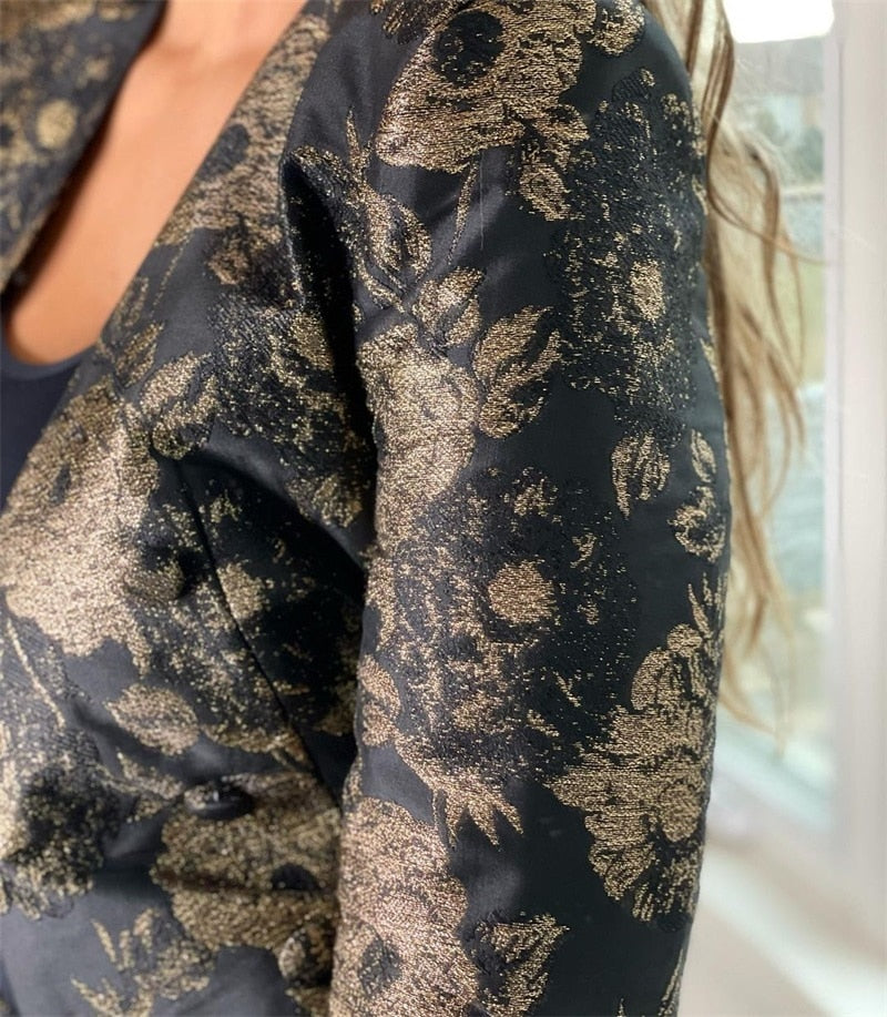 Rose Jacquard Women Suits Fashion Prom Dresses V Neck Blazer+Pants 2 Piece Set Modern Custom Made Ins Hot Girl Streetwear Coat