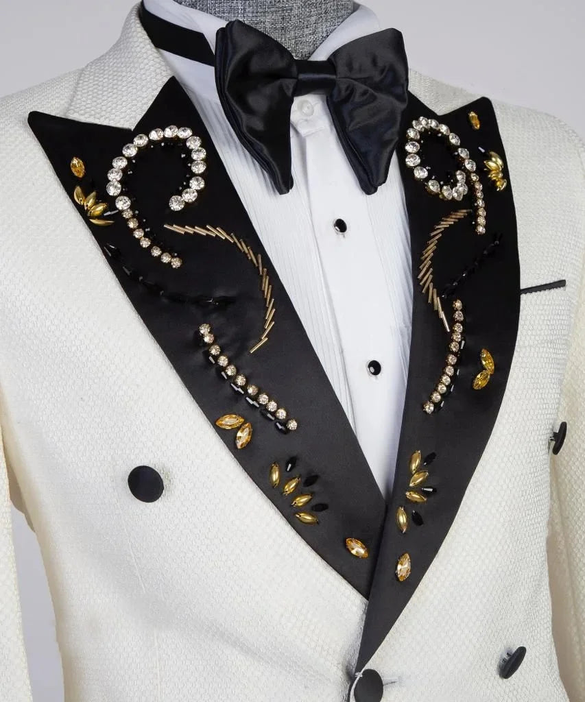 Luxury Men's Suit Peaked Lapel Rhinestone Jacket 1 Piece Tailor-Made Beaded Double Breasted Blazer Customized Only One Coat