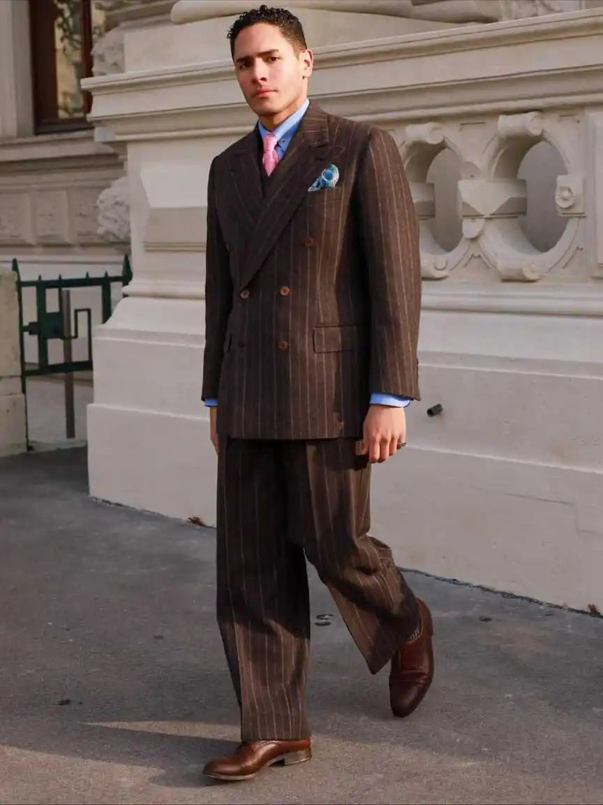 Fashion Wedding Tuxedos Pinstripe 3 PCS Jacket Vest Pants Men Suit Classic Fit  Double Breasted Evening Groom Coat Customized