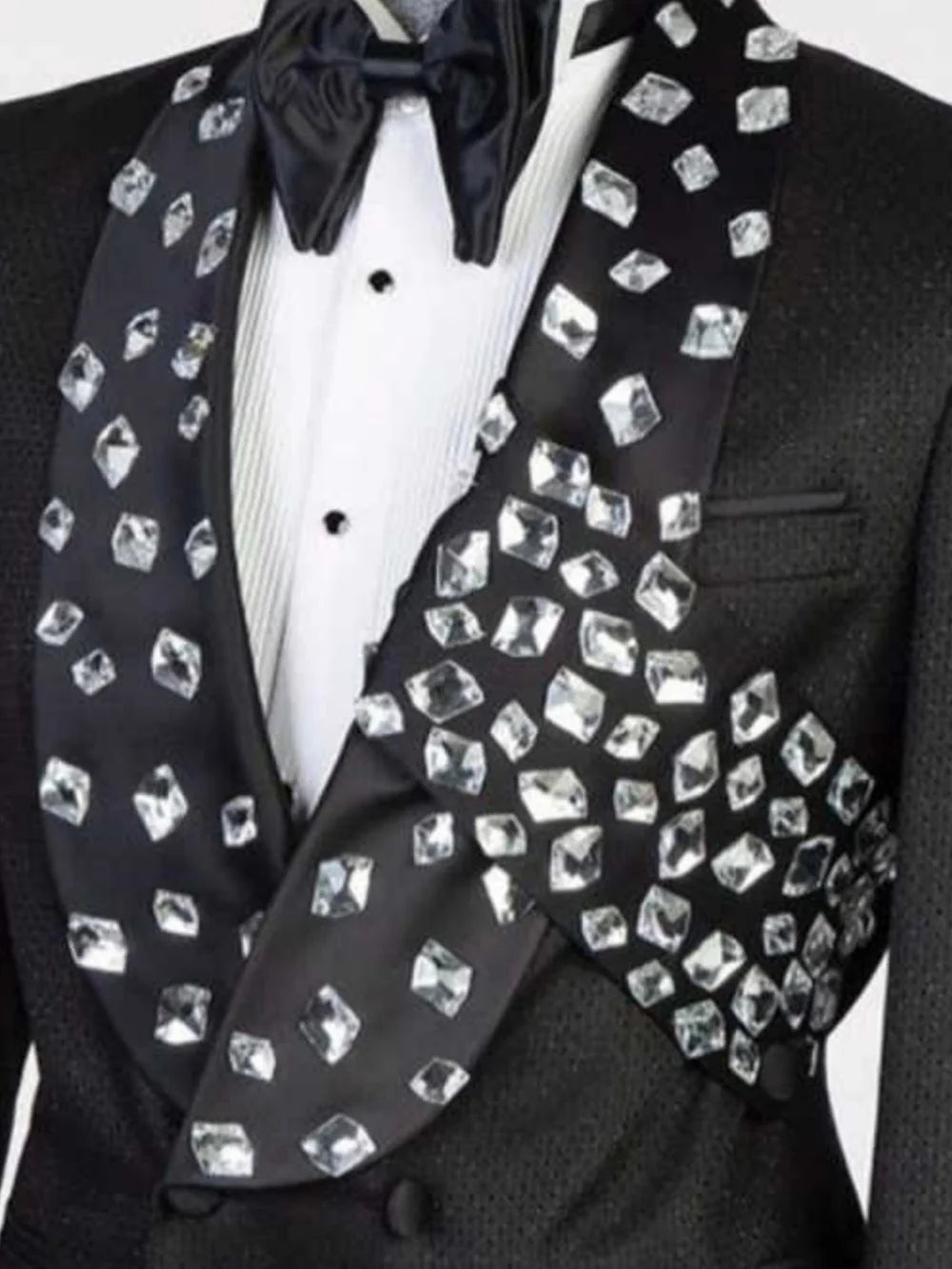 Gorgeous Wedding Tuxedos Crystal Double Breasted Men Suit Shawl Lapel 1 Piece Set Jacket  Groom Blazers Prom Party Customized