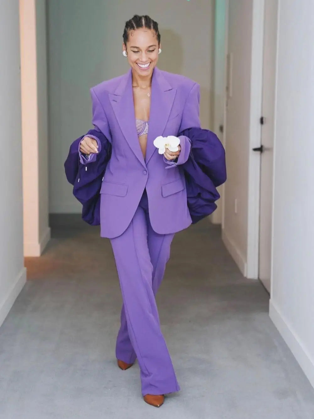 Blazer holgado y elegante para mujer, traje de moda con solapa de pico, blazer de un botón, pantalones acampanados, ropa de calle informal para uso diario, ropa formal
