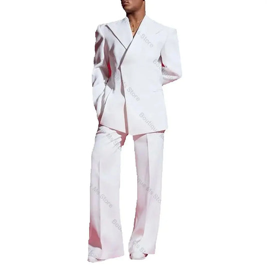 Handsome White Single Button Men Suit Two Pieces(Jacket+Pants) Outfits Casual Party Prom Wedding Set