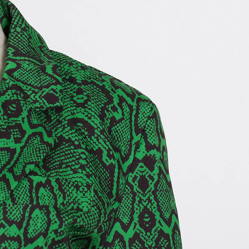 Conjunto de pantalón formal de talla grande con blazer de solapa con estampado verde, conjunto de pantalón de dos piezas