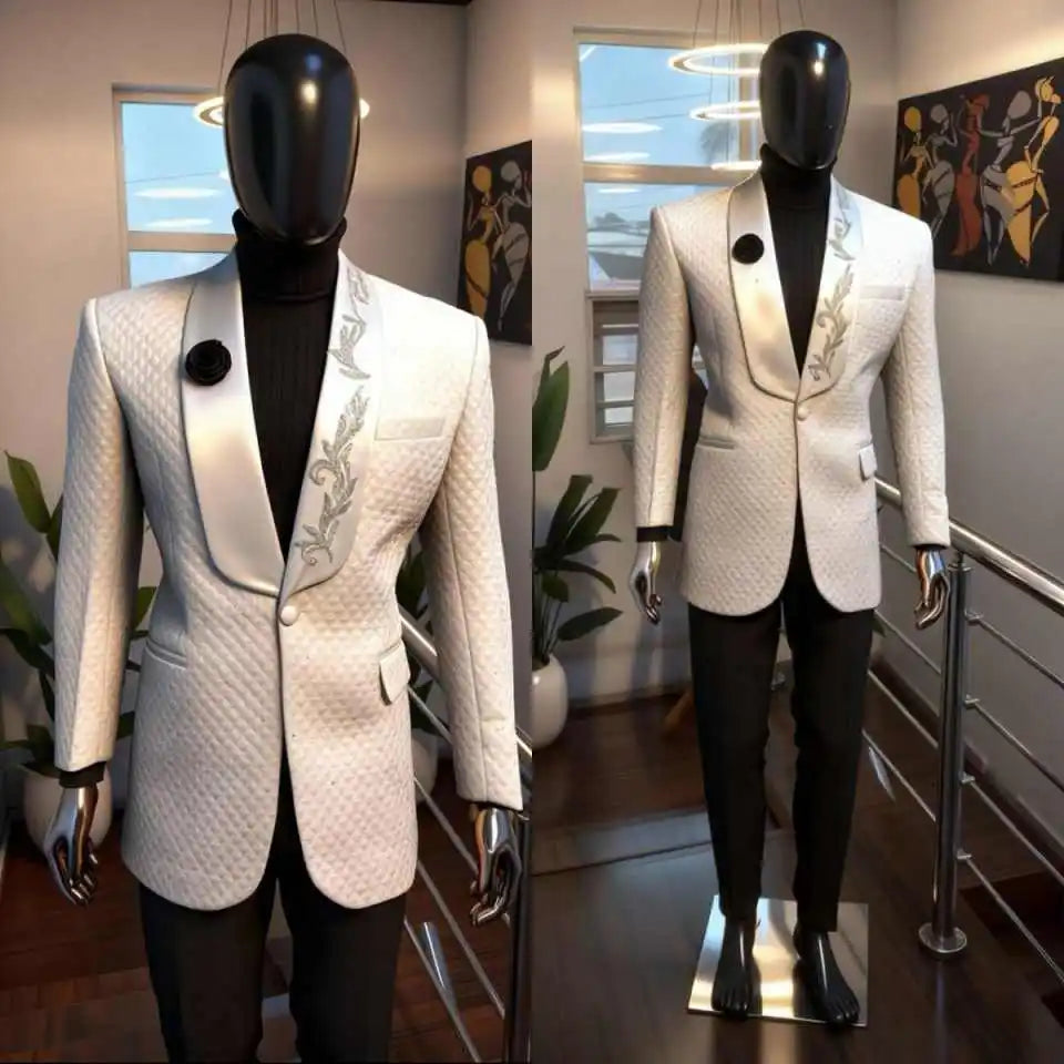 Gentleman Wedding Tuxedos Beaded 2 Pcs Jacket Pants Men Suit Elegant Single Breasted Evening Business Blazer Customized