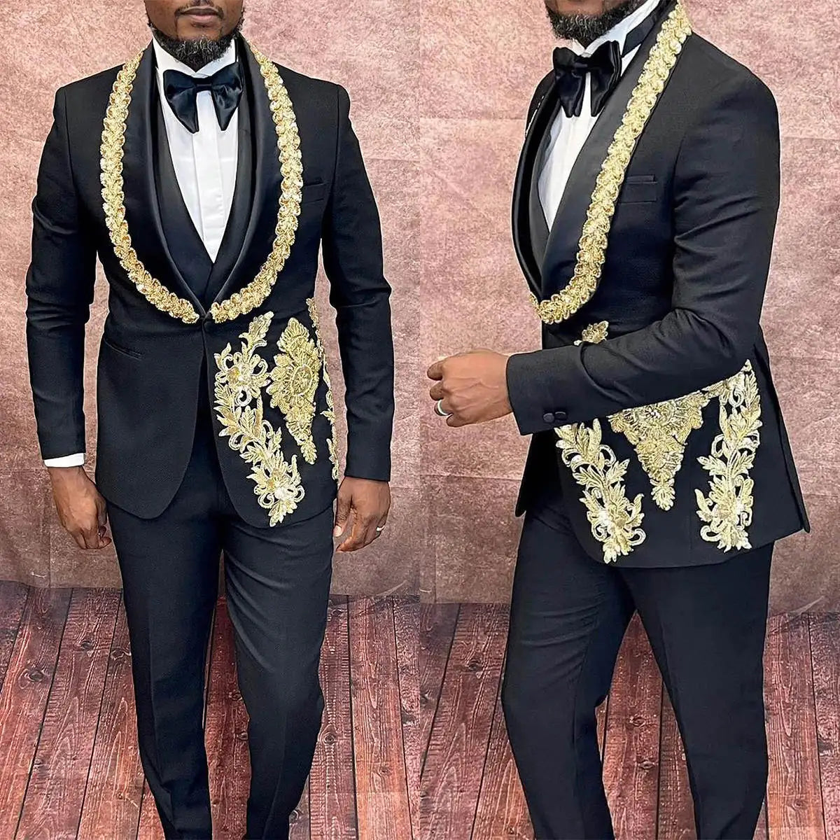 Wedding Men Suits Appliques Beading 3 Pieces Set Shawl Lapel Shiny Blazer Celebrity Tuxedo Coat Jacket Vest Pants Customized