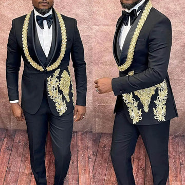 Wedding Men Suits Appliques Beading 3 Pieces Set Shawl Lapel Shiny Blazer Celebrity Tuxedo Coat Jacket Vest Pants Customized