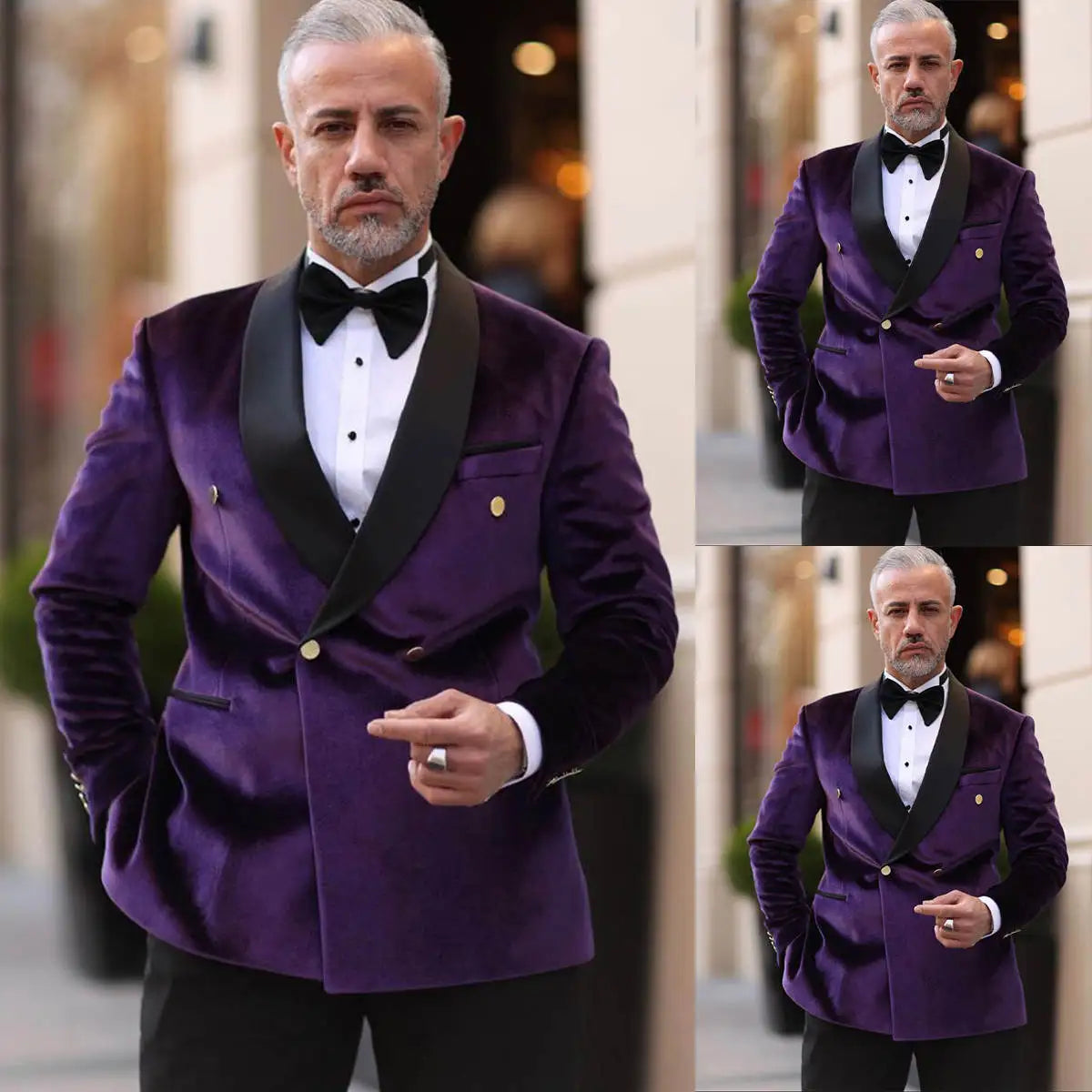 Handsome Men Suits Tailored 2-Piece Velvet Blazer Black Pants Shawl Lapel Button Customized Plus Size Tuxedo