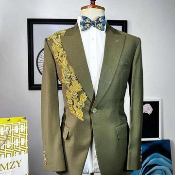Luxury Metal Embellished Men Suits Diamond 2 Pieces Sets Male Party Prom Blazers Groom Tuxedos Slim Ropa Hombre Customized