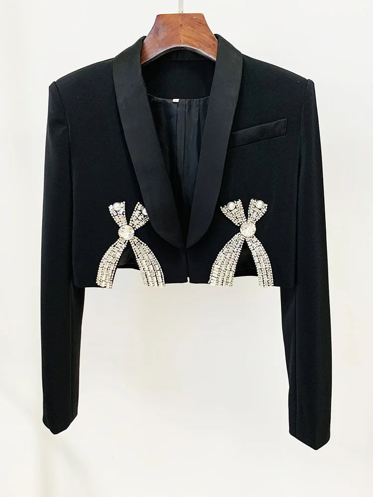 Suit Set Women's Luxurious Diamonds Beaded Short Blazer Skirt Suit
