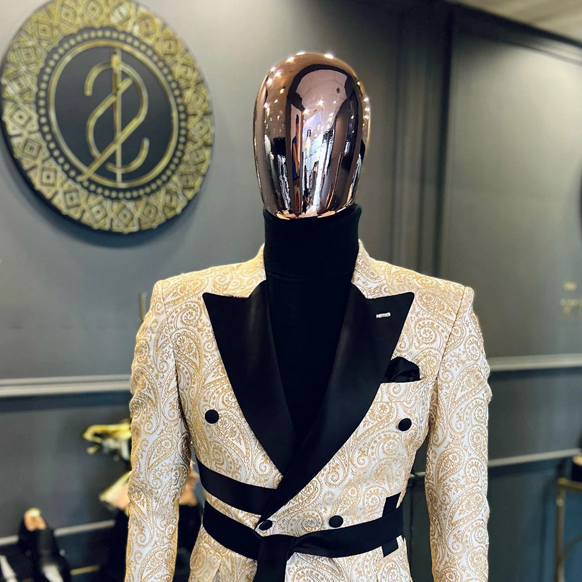 Men Wedding  Blazer Floral Jacquard Coat Peaked Lapel Double Breasted for Male Prom Customize Only Jacket
