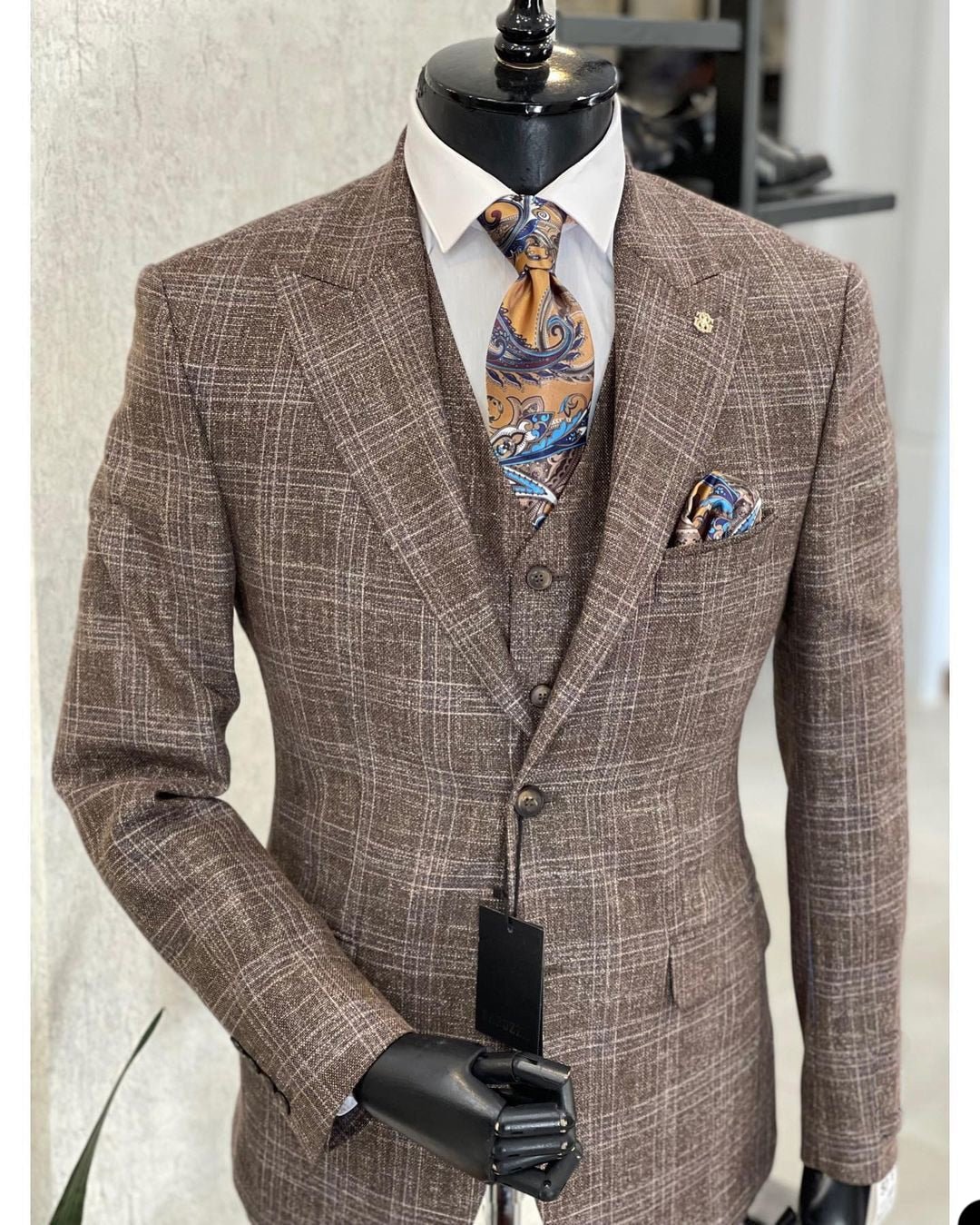 Costume de mariage classique à rayures marron pour homme, smoking slim fit, de haute qualité, grande taille