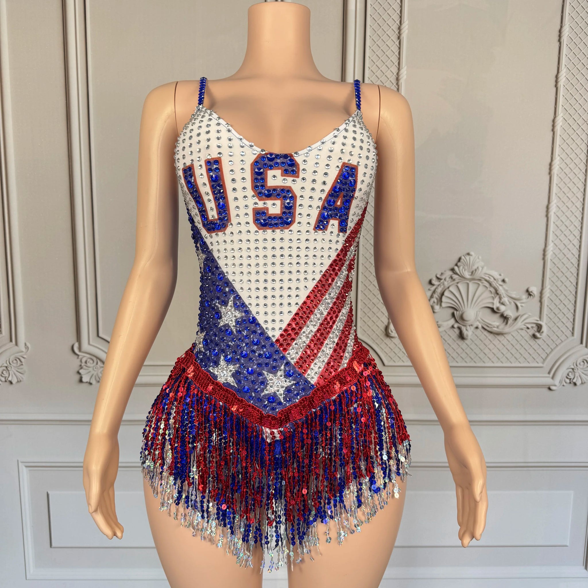 Nuevo mono con borlas y brillantes diamantes de imitación para mujer, traje de baile sexy para actuación, leotardo para cantante y bailarina, ropa de escenario para equipo de espectáculo