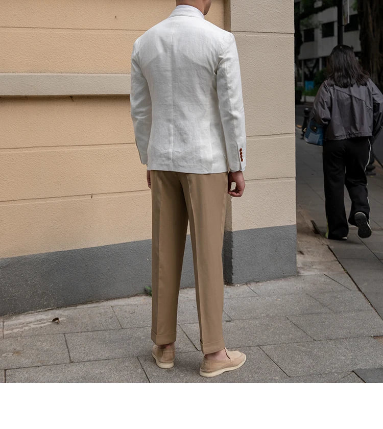 100% Linen Italian Stylish Blazer Men Casual Breathable Half Lining Vintage Suit Jacket Pink White