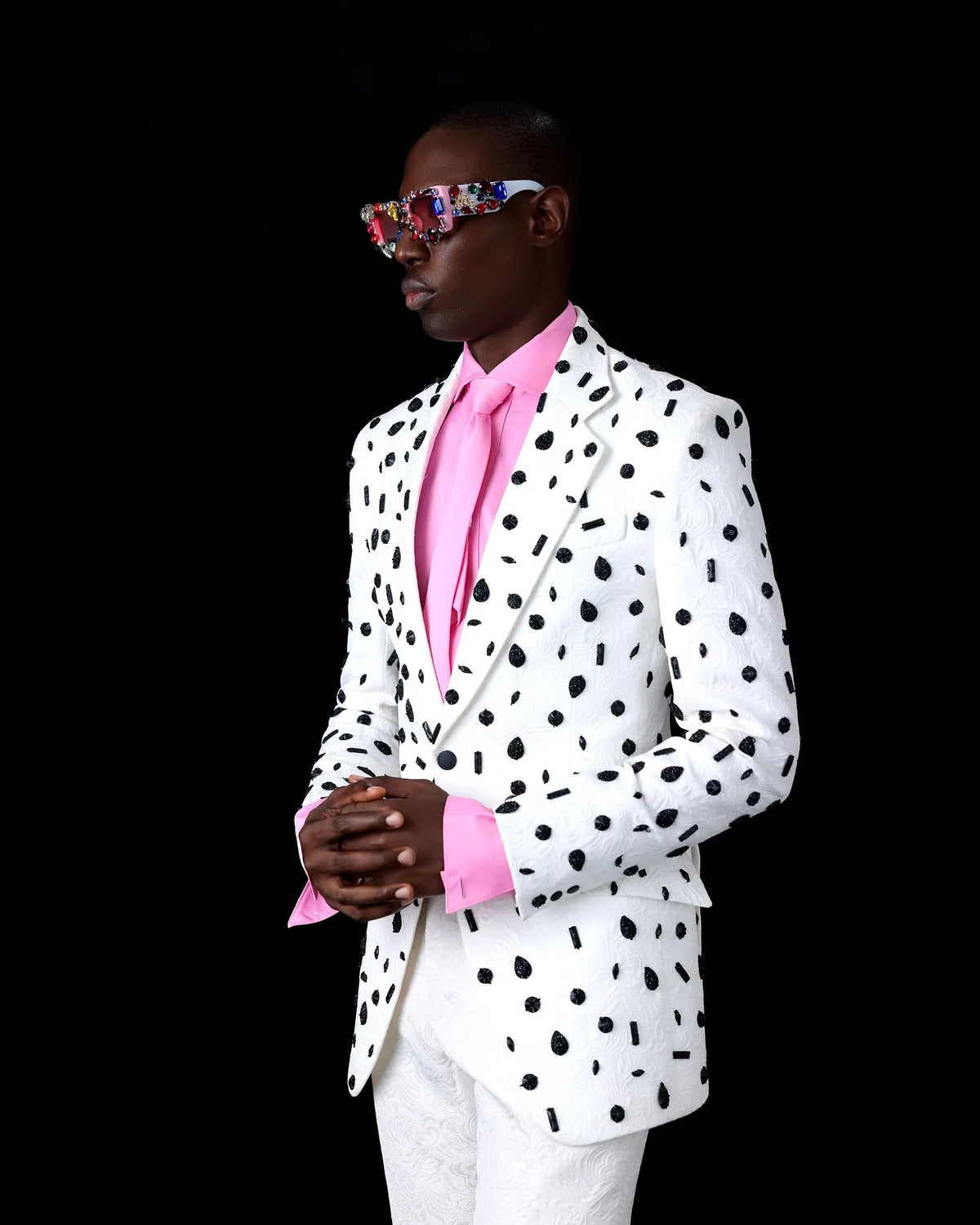 White Jacquard Men Suits Set 2 Pcs Blazer+Pant Trousers Luxury Wedding Tuxedo Cotton Formal Office Groom Prom Jacket Coat