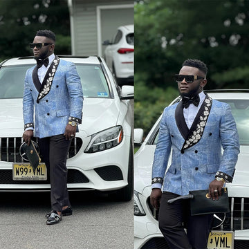 Elegant Men's Suits Appliques Jacket 2 Pieces Set Shawl Lapel Blazer Tailor-Made Double Breasted Groom Customized Coat Pants