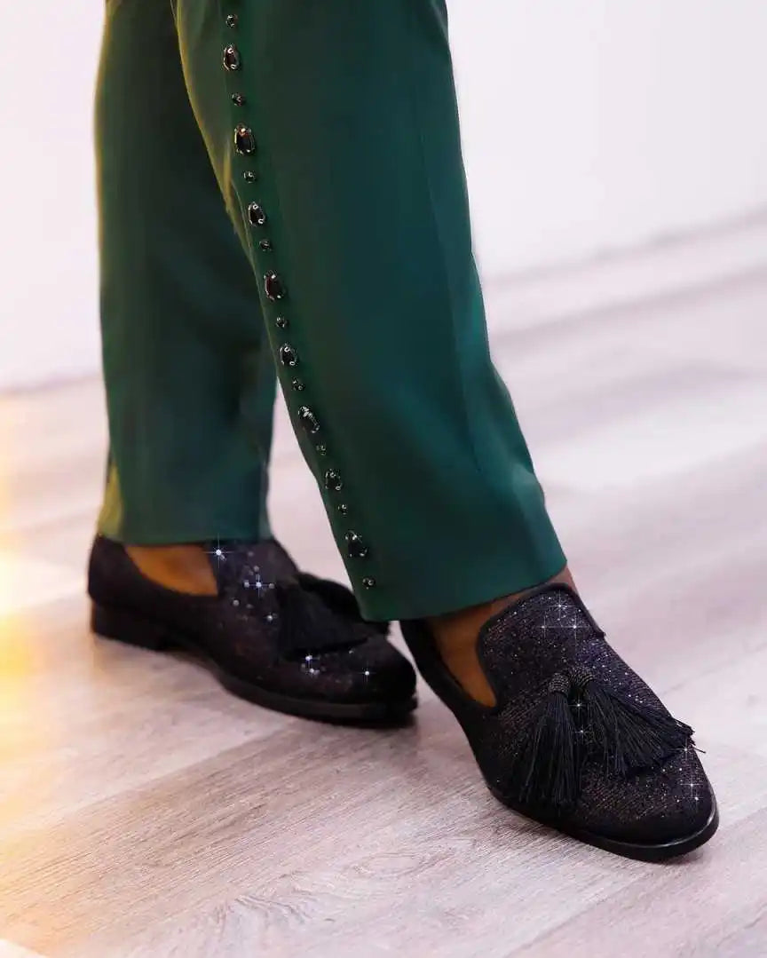 Luxurious Crystal Men Wedding Suits Shawl Lapel Tuxedos Groom Wear 2 Pcs Jacket with Pants Prom Evening Party Custom Made