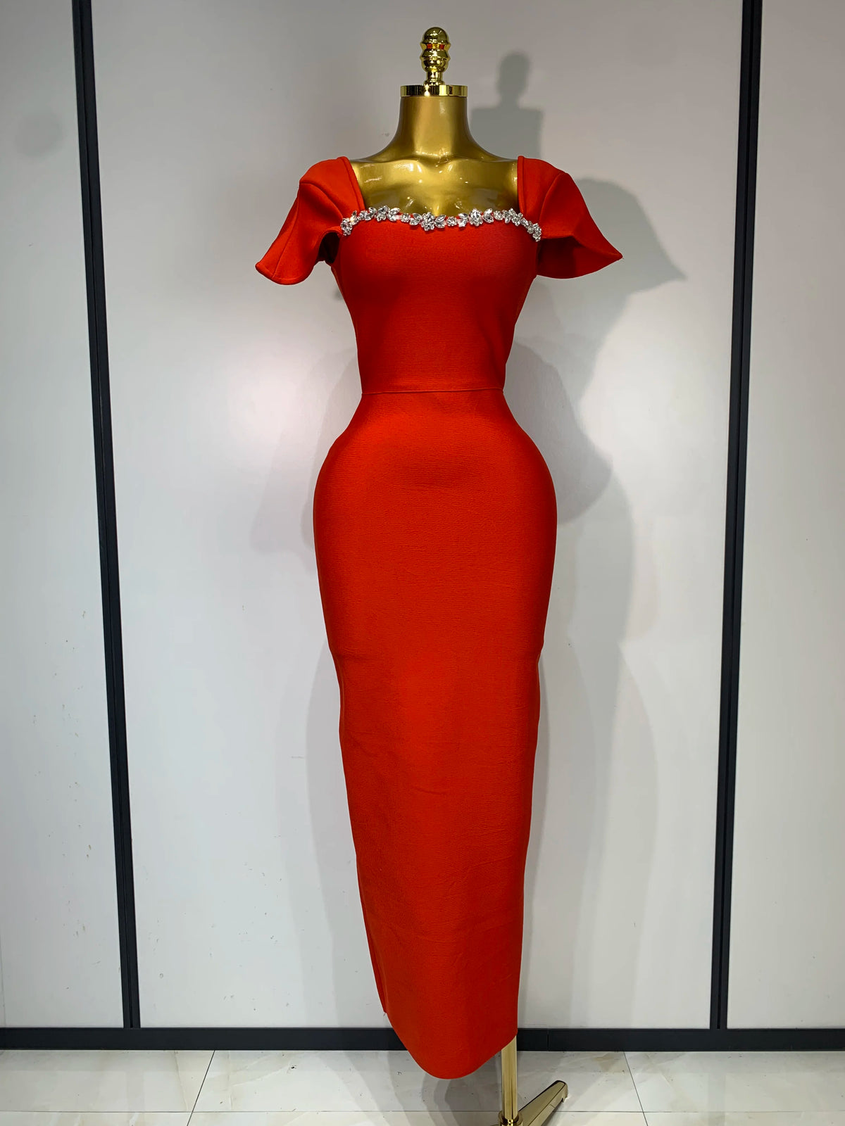 Celebrity Elegant Bandage Long Party Dress Women Sexy Square Collar Stretch Evening Prom Gown Club Luxury Birthday Dresses