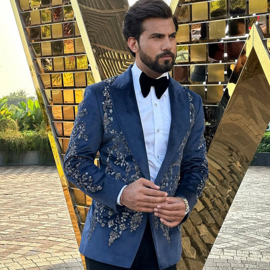 Customized Luxury Fashion Men Suit for Wedding 2 Pieces Sets Male Prom Blazer Sparkly Crystals Beaded Trajes Para Hombre