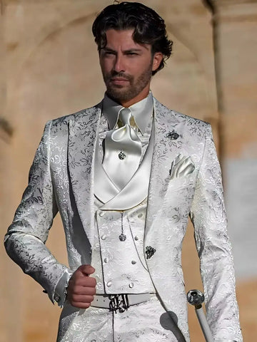 Jacquard Men's Suit 3 Piece Suit Groom Party Tuxedo Wedding Men's Formal Jacket Pants Vest Slim Fit Custom Suit Male