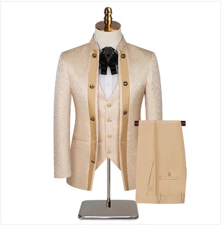 Wedding Host Performance Men's Suit Dress Three-piece Botanical Floral Pattern  Blazer  for Men with Pants and Vest