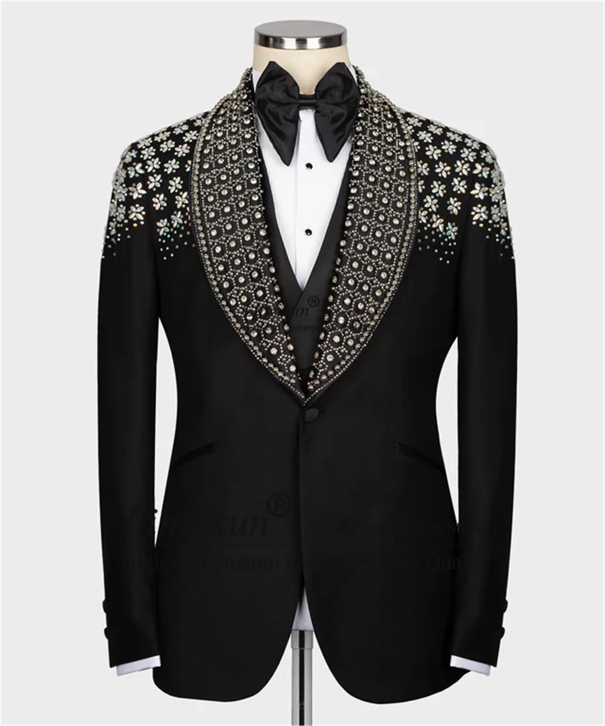 Stunning Beaded Crystals Tuxedos Men Suit 2 Pieces Sets Groom Wedding Slim Fit Formal Male Prom Blazers Customized
