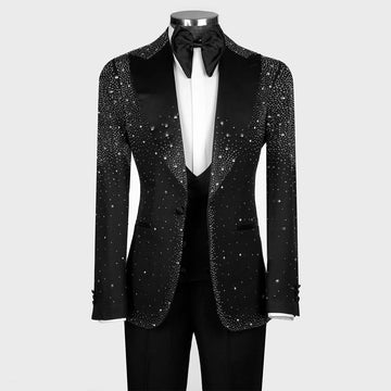 Customized Unique Design Beaded Crystals Men Suits Wedding Groom Tuxedos 2 Pieces Sets Male Prom Blazers Party Costume Homme