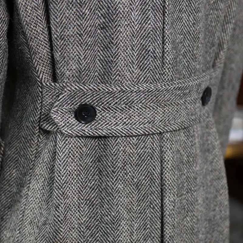 Classic Men Long Coat  Wool Blends Peaked Lapel Trench Coats Double Breasted Warm Jacket Plus Size Business Blazers Customized