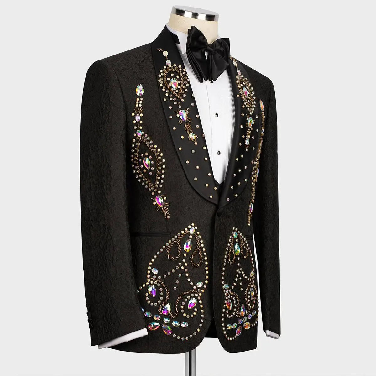 Customized Men Suits Glitter Diamond 2 Pieces Sets Male Prom Blazer Shawl Lapel Groom Wedding Tuxedos