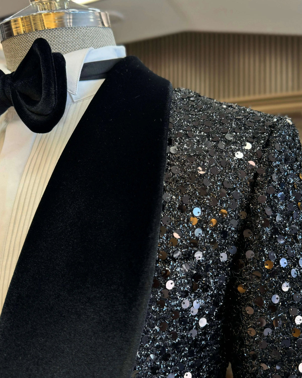 Costume 2 pièces en velours à paillettes pour homme, veste et pantalon à un bouton, revers châle, pour mariage, fête d'anniversaire, bal de promo, tenue de marié formelle