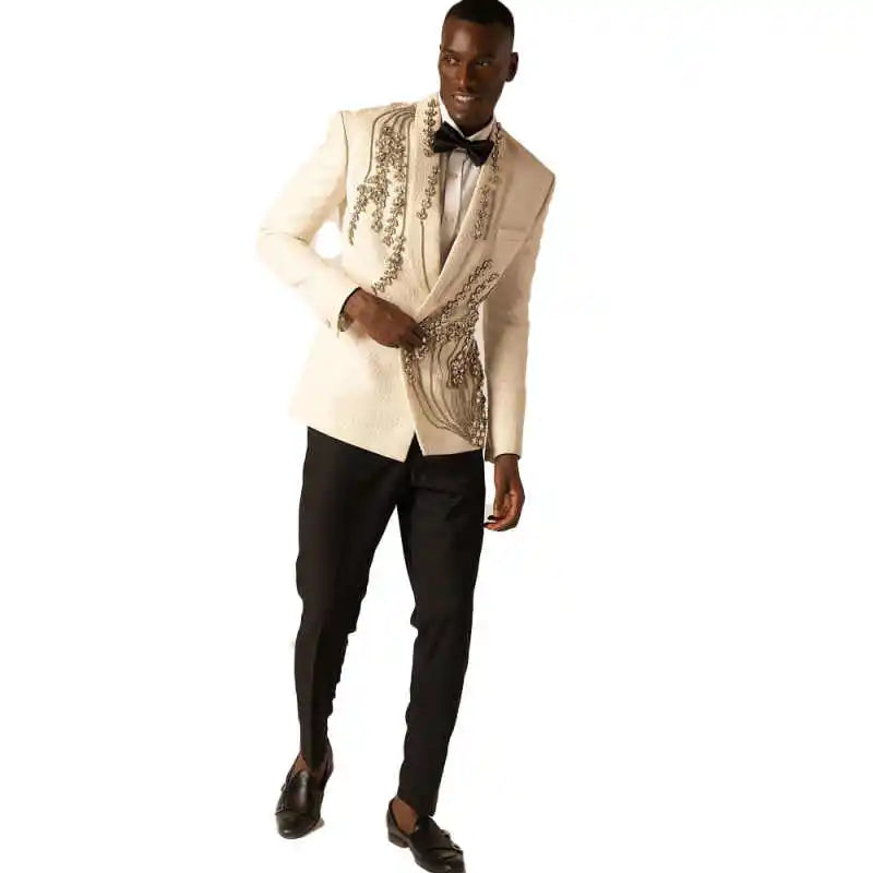 Sparkly Wedding Groom Tuxedos 2 Pieces Blazer Pants Crystal Beading Formal Party Special Occasion Men Suit Customized