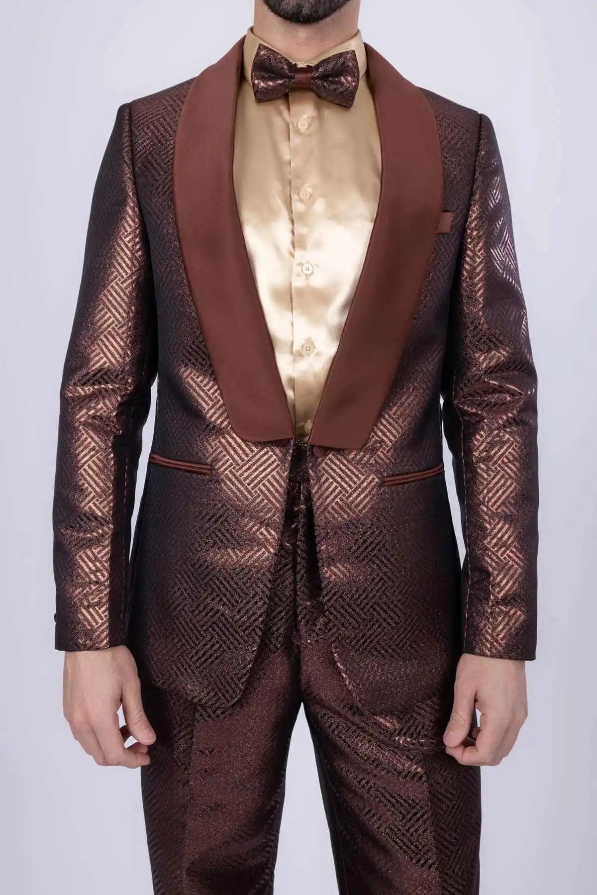 Classic Jacquard Men Suit Slim Fit 2 Pieces Blazer Pant Shawl Collar Wedding Groom Formal Occasions Customized