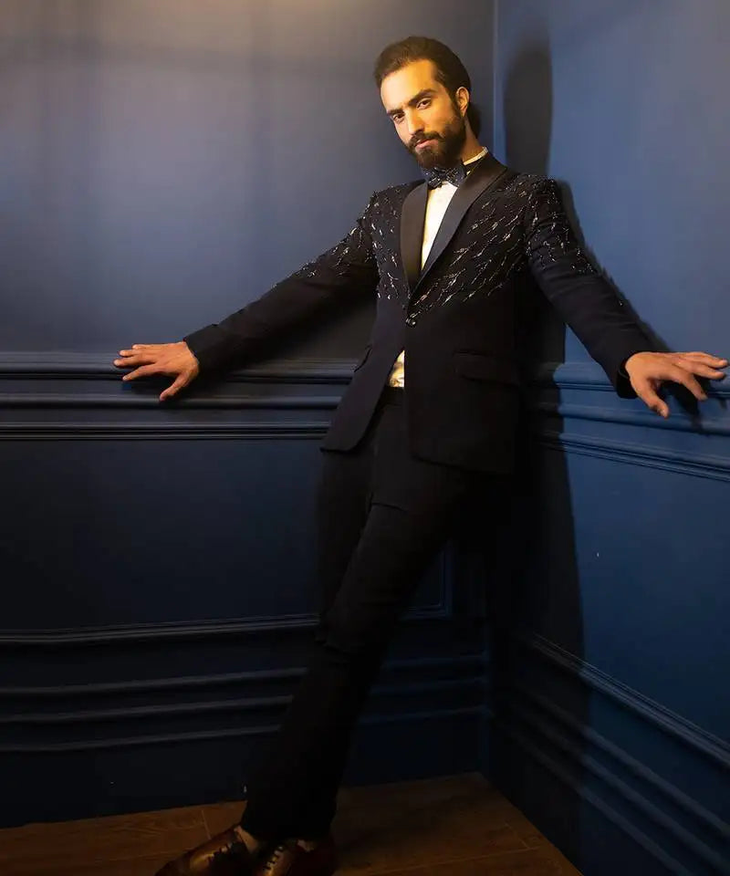 Trajes geniales para hombre, a medida, de 2 piezas, blazer, pantalón, un botón, apliques brillantes, solapa chal, esmoquin de talla grande, hecho a medida para fiesta. 