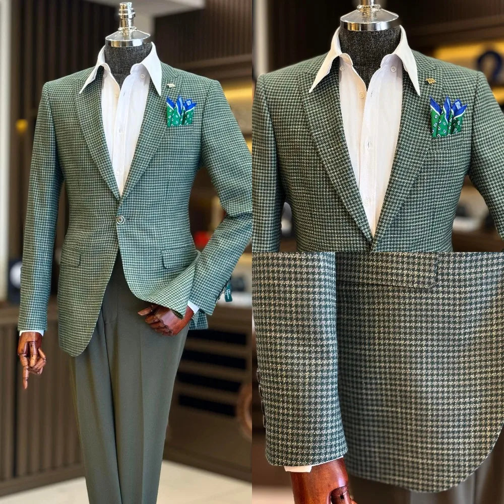 Casual Man Tuxedos Houndstooth 1 Pcs Jacket Men Suit Handsome Peaked Lapel Single Breasted Evening Wedding Groom Customized