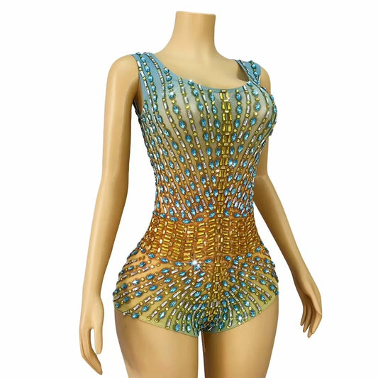 Shining Colorful Rhinestones Bodysuit Women's Birthday Celebrate Party Outfit DS Bar Show Wear Singer Dancer Performance Costume