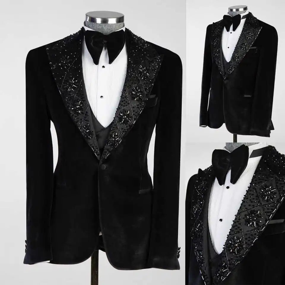 Velvet Wedding Tuxedos 1 Pcs Jacket Peaked Lapel Men Suits Fashion Single Breasted Groom Wear Party Suit Customized
