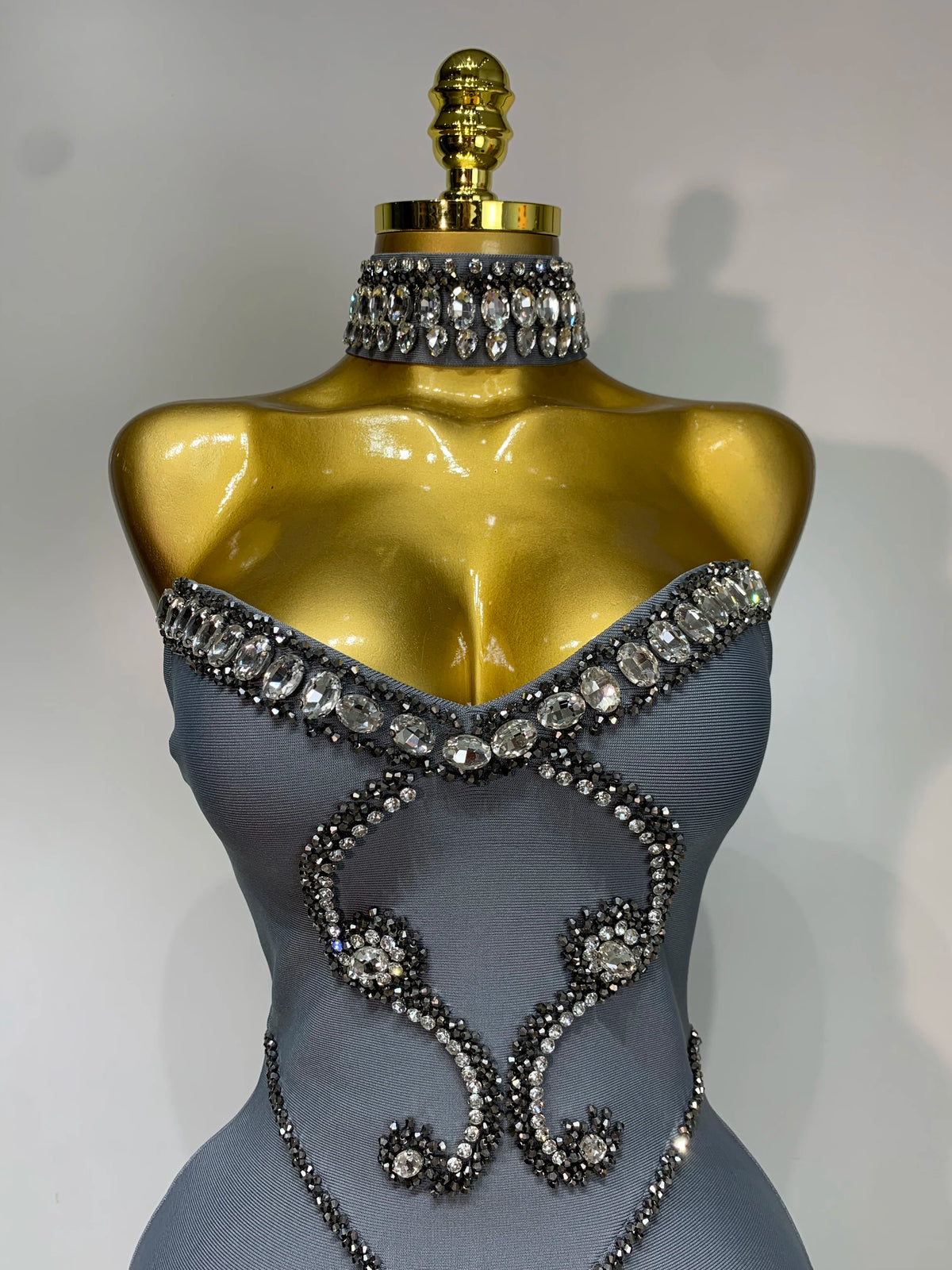 High Quality Strapless Beading with Necklace Bandage Dress Celebrity Elegant Evening Party Fancy Club Birthday Dresses