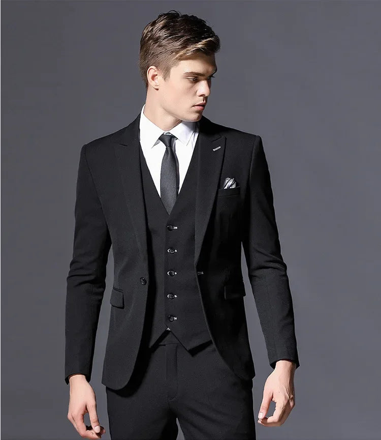 Costume gris slim fit pour homme, ensemble deux pièces avec cravate et pochette