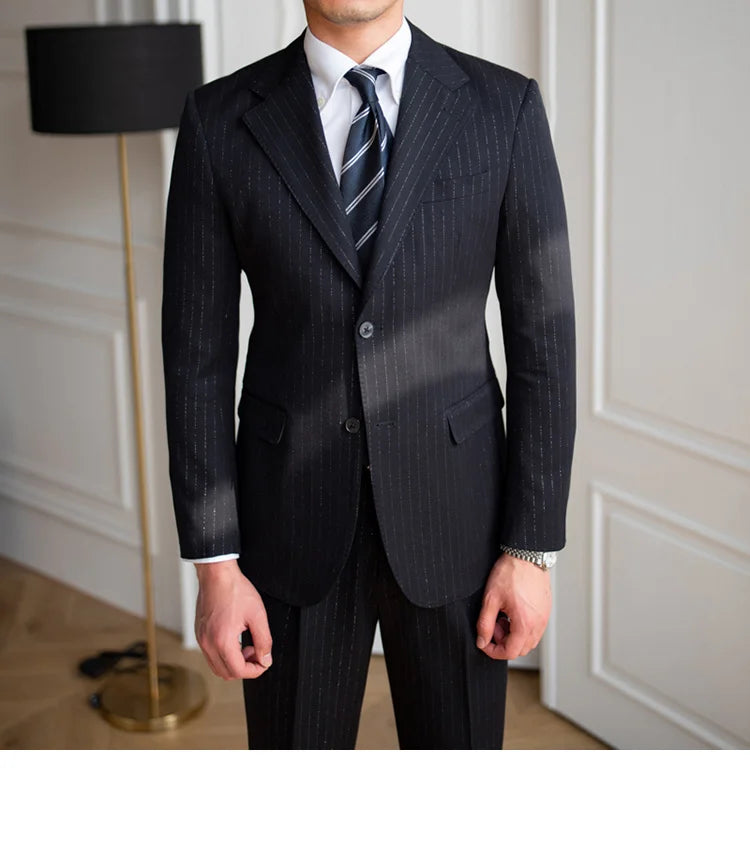 Traje de novio a rayas brillantes para banquete, para hombre, de un solo pecho, de 2 piezas, para fiesta de boda, entallado, para hombre
