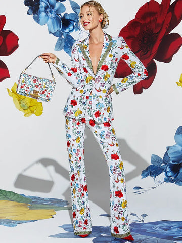 Fashion Designer Suit Set Women's Fashion Single Button Printed Casual Blazer Pants Set