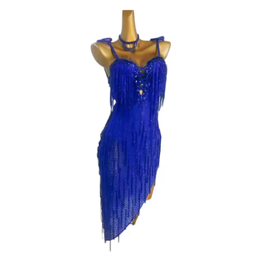 Latin Dance International Stage Women's Wear High End Customized Micro Transparent Crystal Dress Samba Diamond Performance Dress