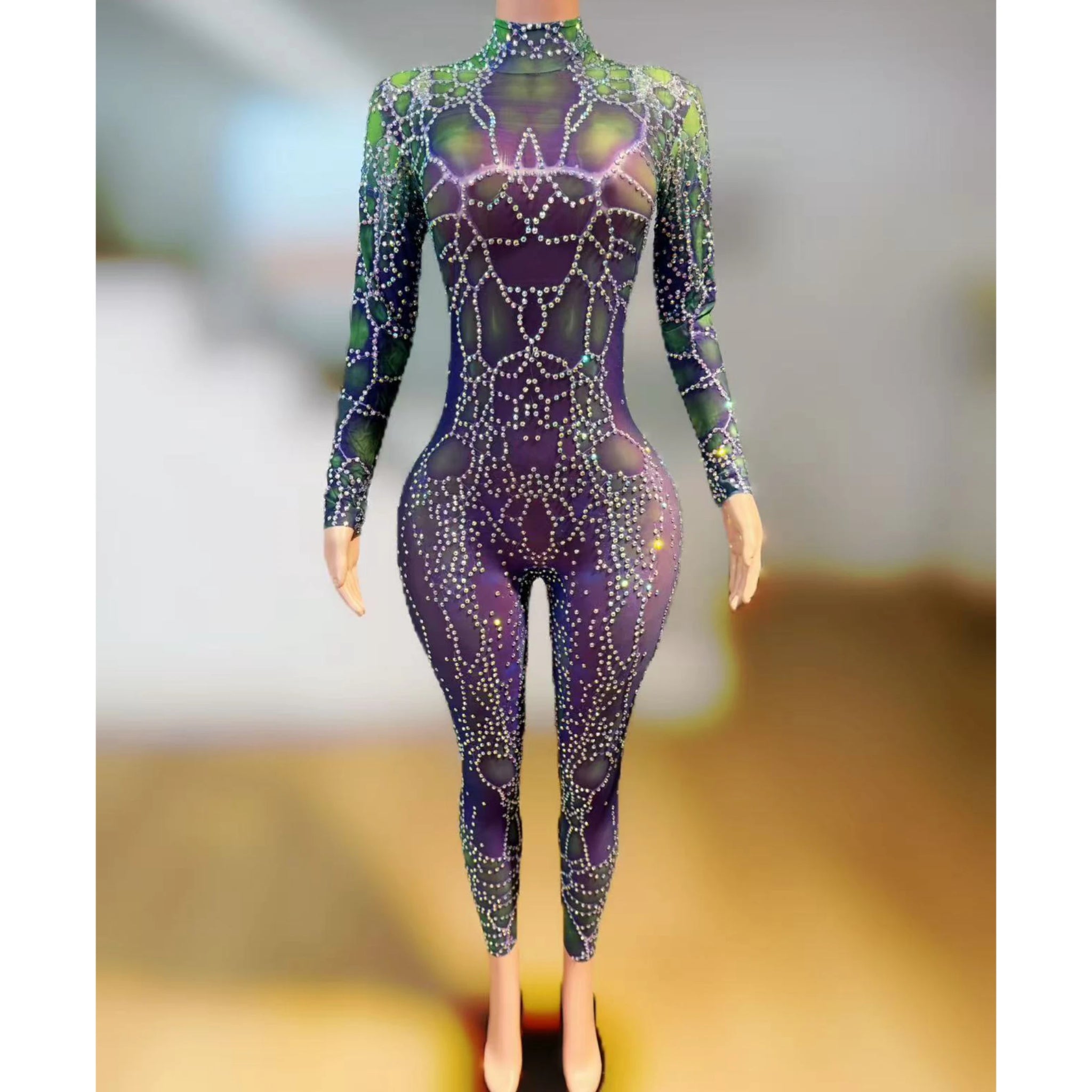 Women Glitter Rhinestones Spandex Skinny Jumpsuit High Street Performance Dance Costume Nightclub Stage Wear Luxury Rompers