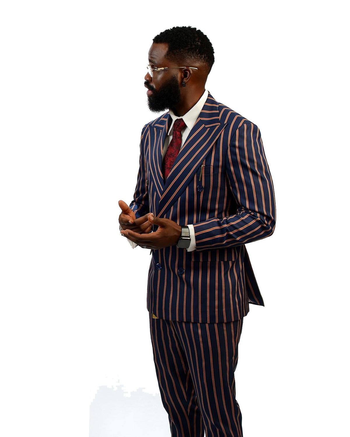Luxury Men's Suit 2 Pieces Blazer Pants Double Breasted Peaked Lapel Business Formal Stripes Wedding Groom Tailored Costume Homme