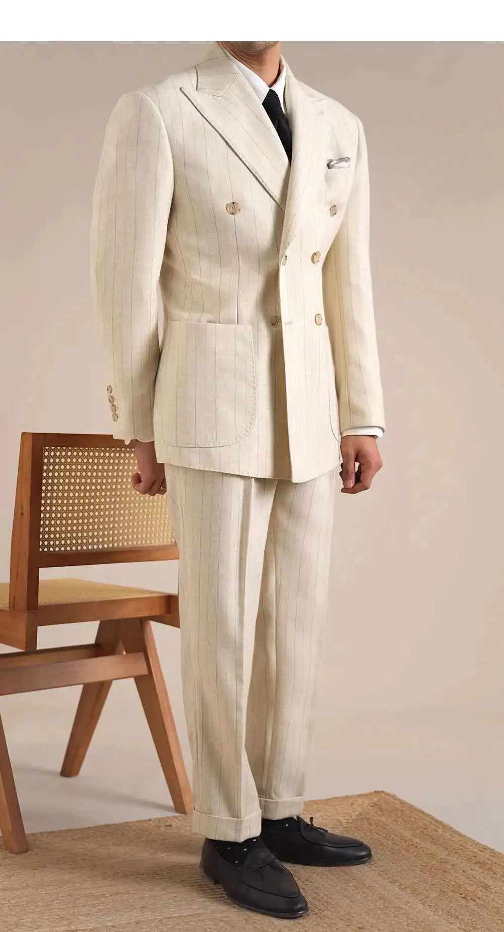 Luxury Stripe Business Suits for Men Double Breasted Formal Casual Dress Suits 2 Pieces Elegant Costume Homme Men Tuxedo Suit
