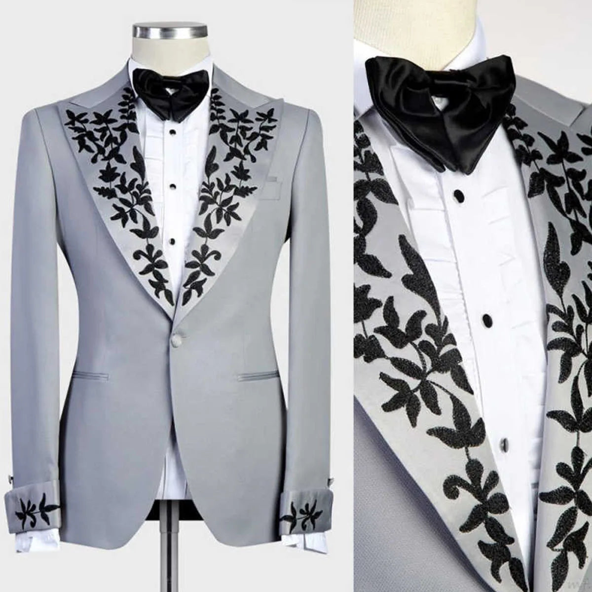Customized Fashion Male Applique Jewelry Stones Suit Attire for Wedding Single Breasted Pants 2 Piece Groom Tuxedos Man Banquet