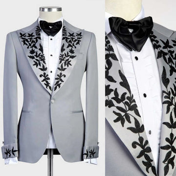Customized Fashion Male Applique Jewelry Stones Suit Attire for Wedding Single Breasted Pants 2 Piece Groom Tuxedos Man Banquet