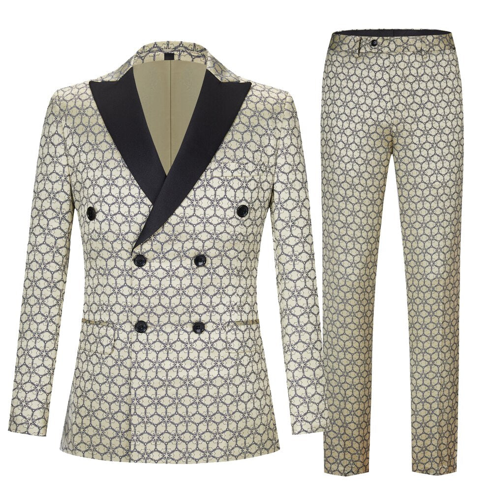 Costumes croisés pour hommes Jacquard Perfect Suit Costumes de mariage fabriqués pour hommes Costume Blazer 2 pièces 