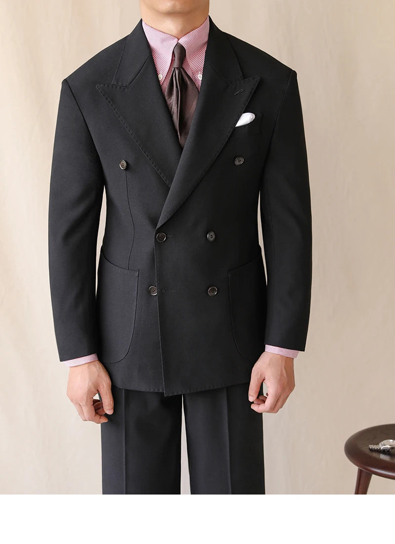 British Style Men Blazers Casual Business Double Breasted Casual Suit Jacket Wedding  Dress Coat Social Banquet Tuxedo Costume