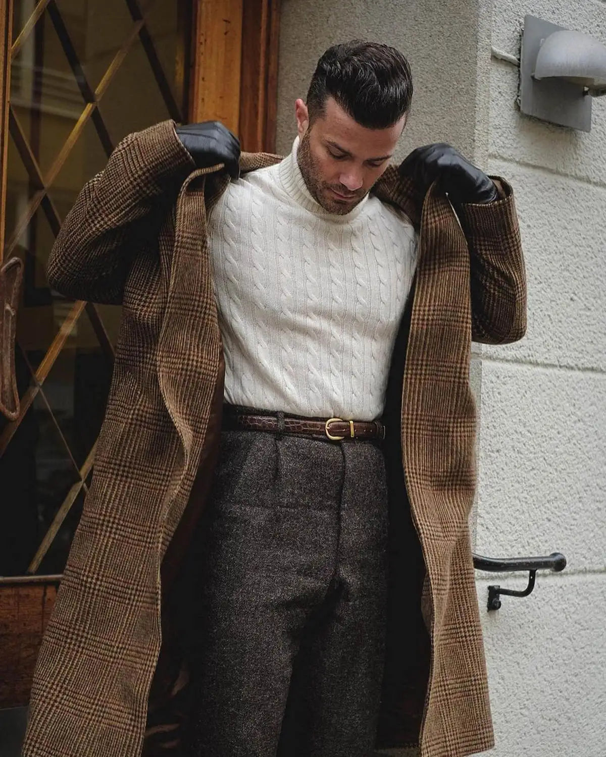 Herringbone Woolen Autumn Long Men's Coat Tuxedos Single Breasted Groom Wear Business Party Coats Only Blazer Customized