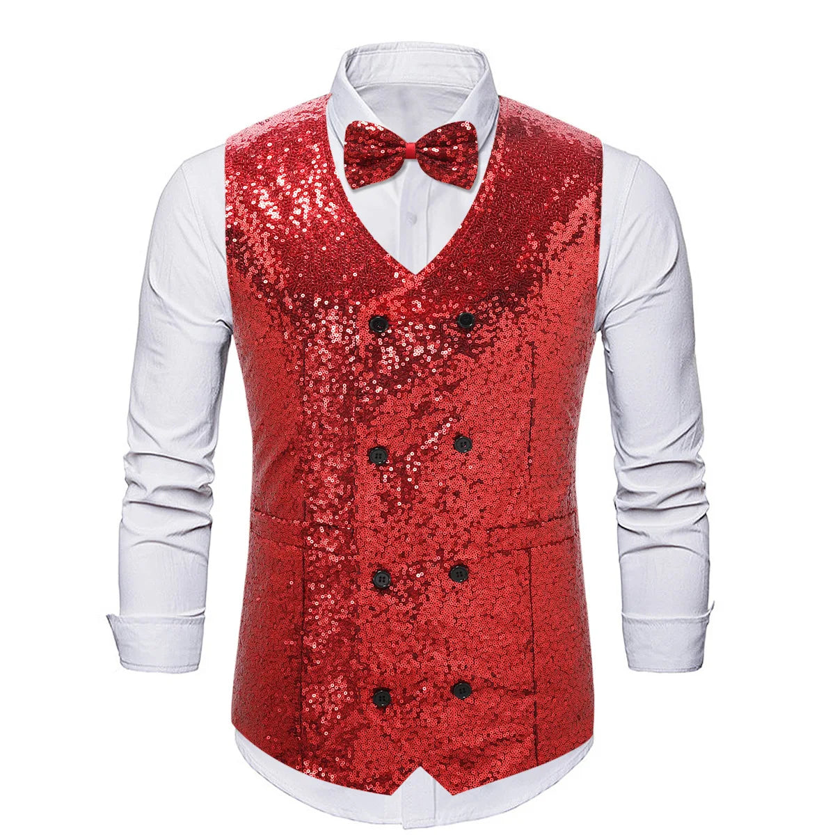 New Fashion Shiny Sequin Suit Vest for Men, Gold /Silver  Double Breasted Chalecos De Vestir Hombre