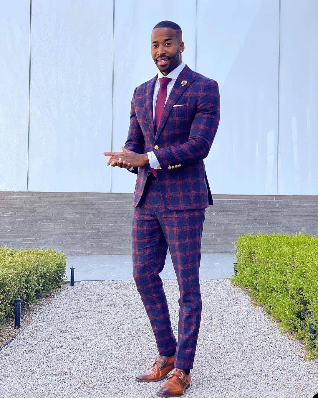 Ensemble élégant blazer et pantalon de smoking à carreaux violets coupe slim pour homme - Tenue décontractée chic de style britannique vintage